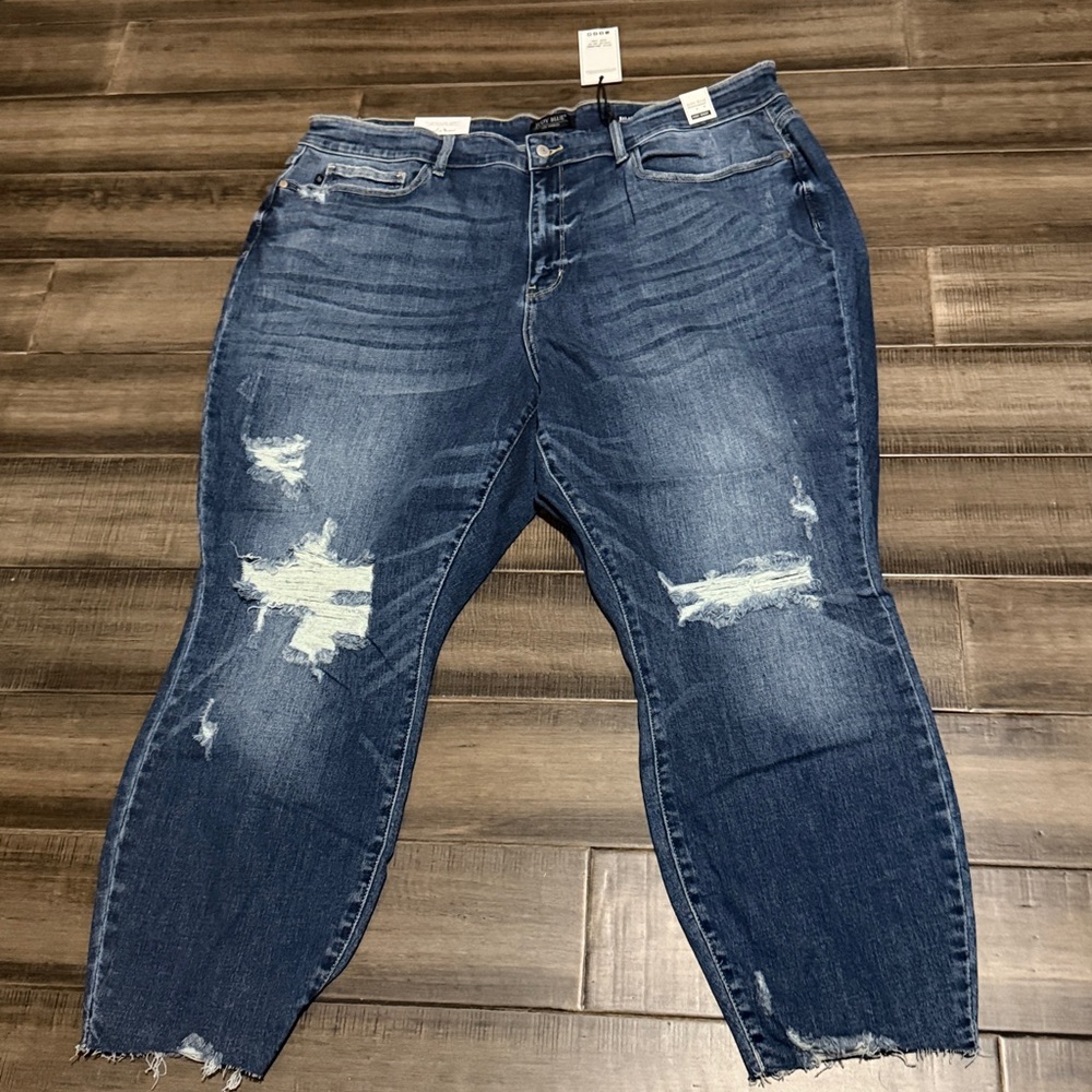 New Judy Blue Here Comes The Sun Medium Wash High Rise Distressed Relaxed Fit - Picture 2 of 13